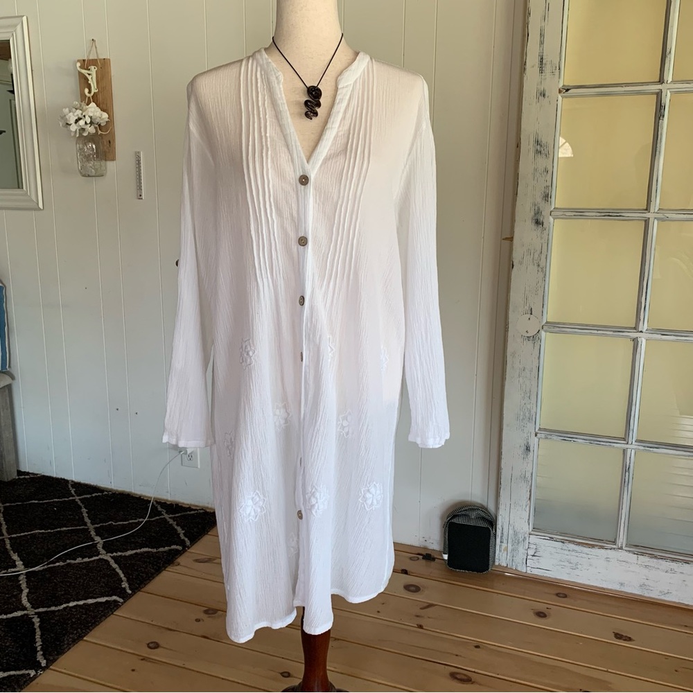 Vintage Y2K pure white cotton gauze shirt dress/ tunic